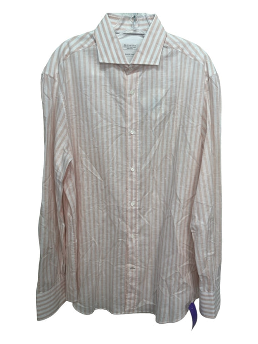 Brunello Cucinelli NWT Size XXL Pink & White Linen Blend Men's Long Sleeve Shirt XXL