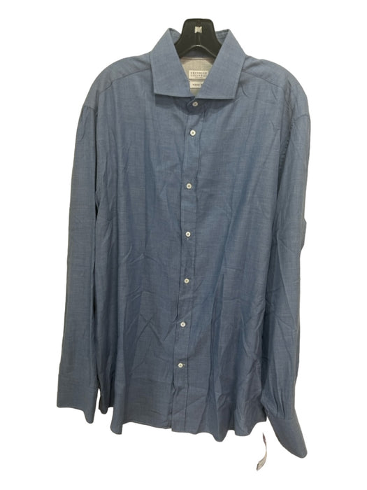 Brunello Cucinelli Size XXL Blue Cotton Blend Solid Men's Long Sleeve Shirt XXL