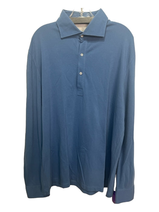 Brunello Cucinelli Size 56 Blue Cotton Solid Polo Men's Long Sleeve Shirt 56