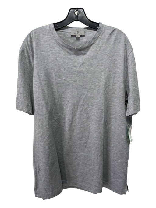 Canali Size 56 Gray Cotton Blend Solid T shirt Crew Men's Short Sleeve 56