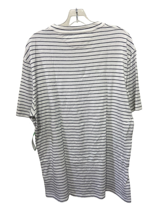 Brunello Cucinelli Size 56 White & Blue Cotton Striped T shirt Crew Short Sleeve 56