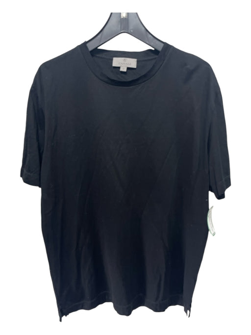 Canali Size 56 Black Cotton Blend Solid T shirt Crew Men's Short Sleeve 56