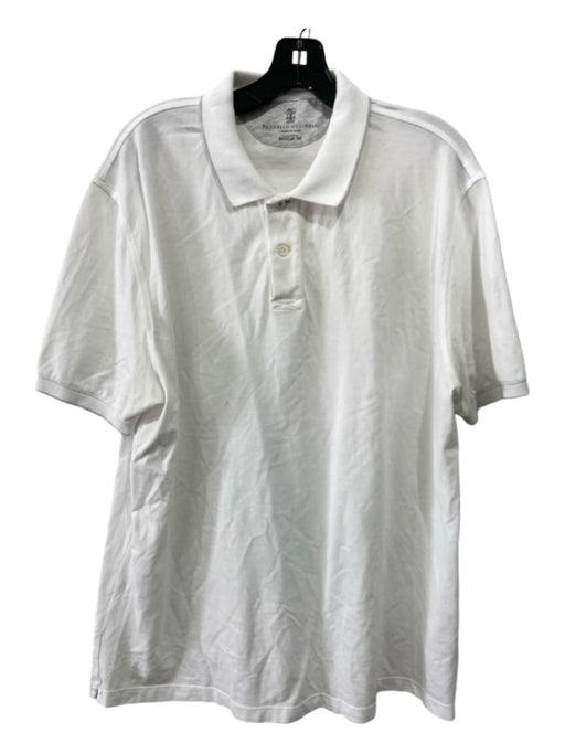 Brunello Cucinelli Size 56 White Cotton Solid Polo Men's Short Sleeve 56