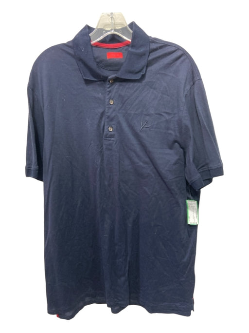 Isaia Size XXL Navy Cotton Solid Polo Men's Short Sleeve XXL