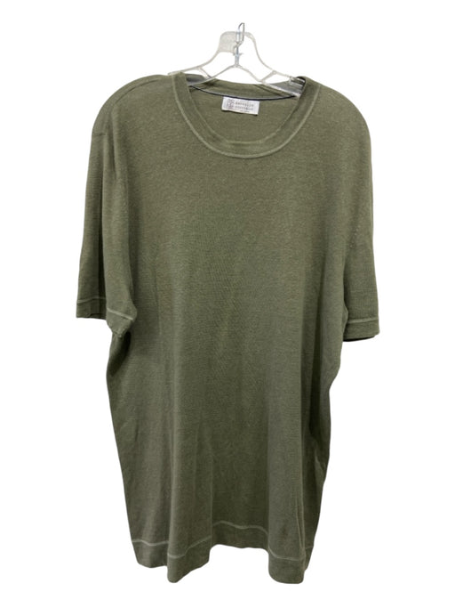 Brunello Cucinelli Size XXL Olive Cotton Blend Solid T shirt Crew Short Sleeve XXL