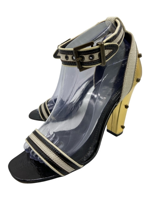 Proenza Schouler Shoe Size 38.5 Black, White, Gold Leather & Canvas Sandal Pumps Black, White, Gold / 38.5