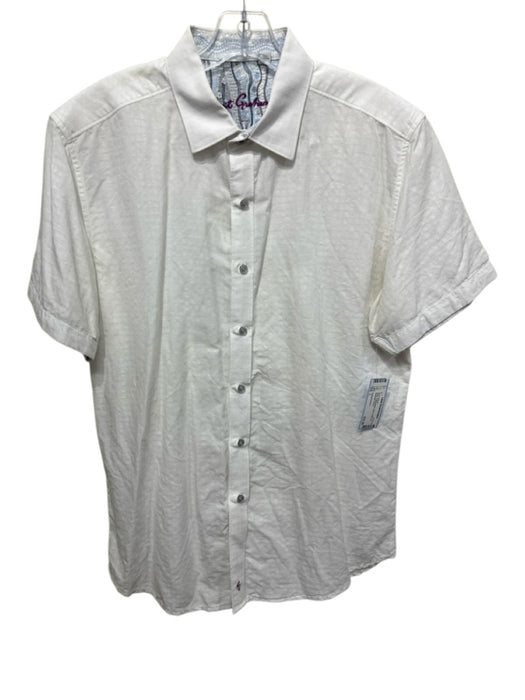Robert Graham Size L White Cotton Blend Solid Button Up Men's Short Sleeve White / L