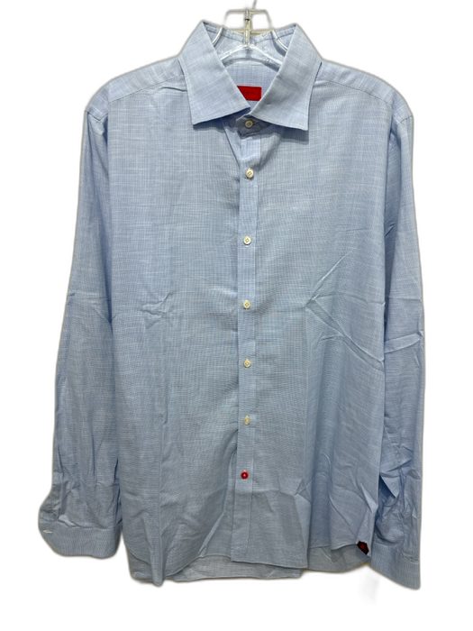 Isaia Size 16 Blue & White Cotton Plaid Button Down Men's Long Sleeve Shirt Blue & White / 16