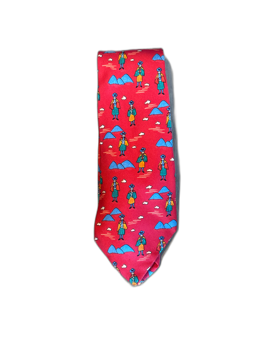 Hermes Red & Multi Silk All Over Print Men's Tie Red & Multi
