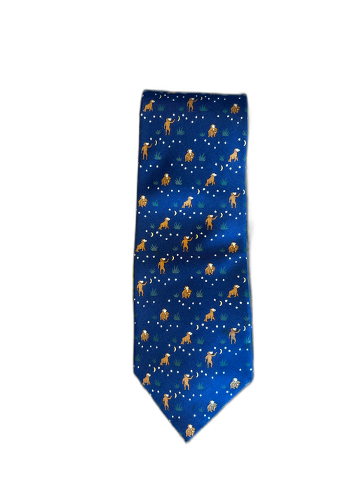 Hermes Blue & Multi Silk & Cotton Blend All Over Print Men's Tie Blue & Multi
