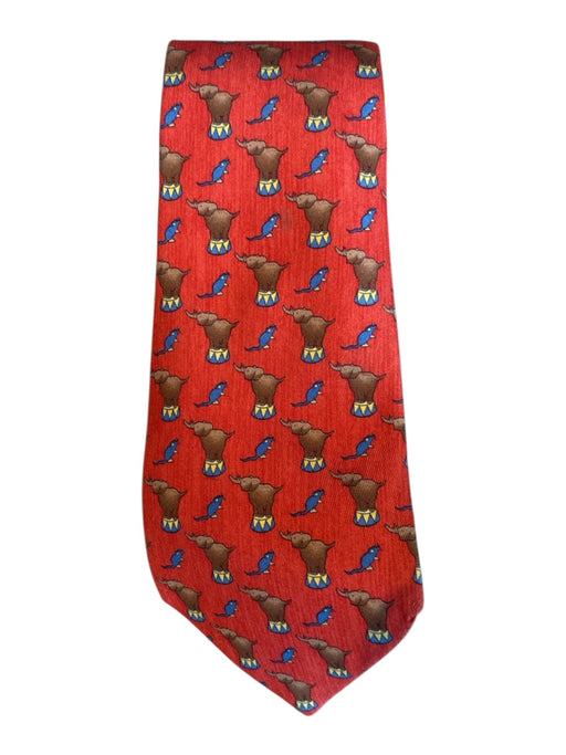 Hermes Red & Multi Silk & Cotton Blend All Over Print Men's Tie Red & Multi