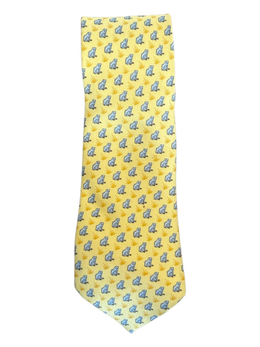 Hermes Yellow & Gray Print Silk Frogs Men's Ties Yellow & Gray Print