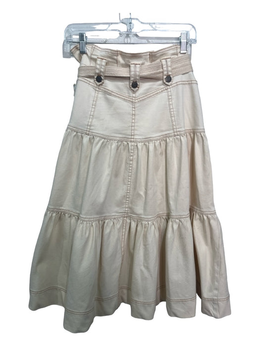 Ulla Johnson Size 4 Beige Cotton Maxi Contrast Stiching Button Front Skirt Beige / 4