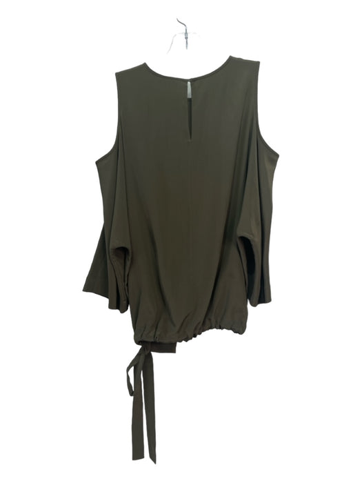 Tibi Size S Green Silk Round Neck Cold Shoulder Drawstring Hem 1/2 sleeve Top Green / S