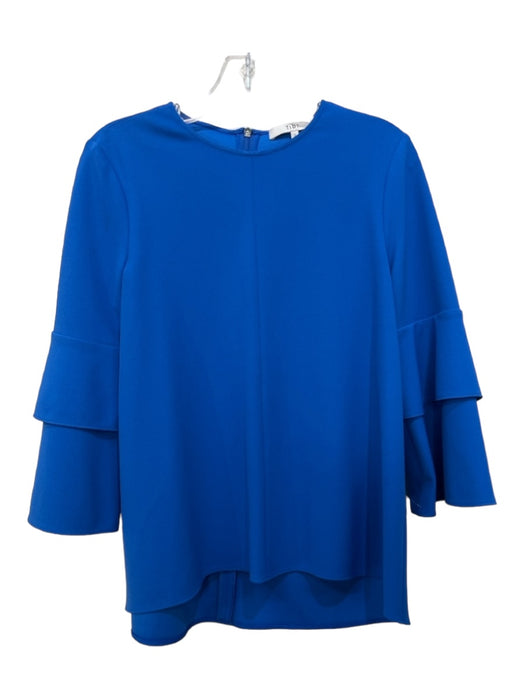 Tibi Size 2 Blue Polyester Back Zip Tiered Bell Sleeves Seam Detail Top Blue / 2