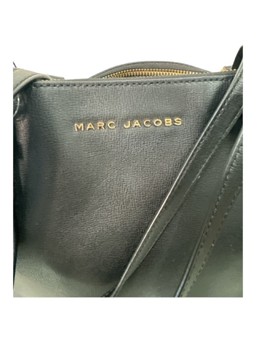 Marc Jacobs Black & Gold Leather Double Top Handle Tote Open Top Bag Black & Gold / L