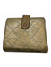 Chanel Gold Leather Quilted Tri fold Button clasp Box Inc. Wallets Gold