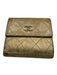 Chanel Gold Leather Quilted Tri fold Button clasp Box Inc. Wallets Gold