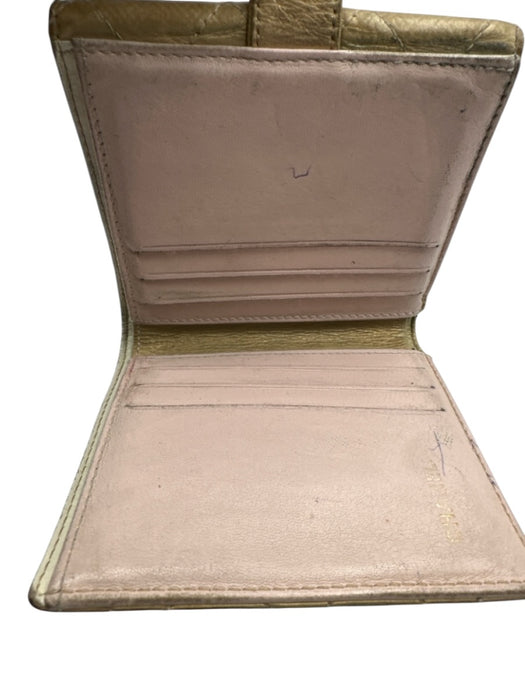 Chanel Gold Leather Quilted Tri fold Button clasp Box Inc. Wallets Gold
