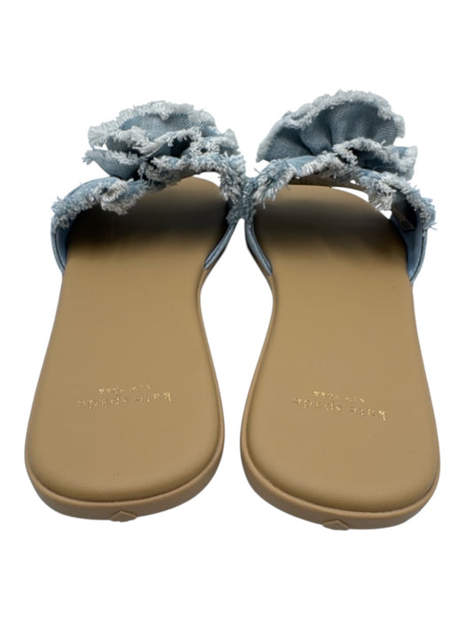 Kate Spade Shoe Size 10 Light Blue & Tan Textile Denim Rosette Frayed Edge Flats Light Blue & Tan / 10