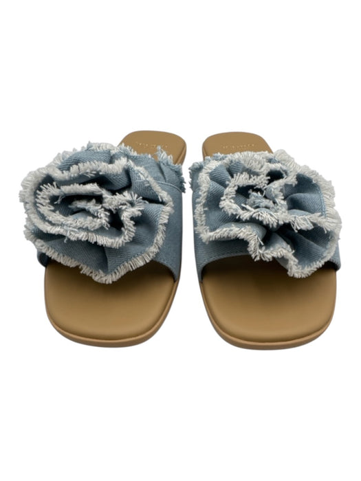 Kate Spade Shoe Size 10 Light Blue & Tan Textile Denim Rosette Frayed Edge Flats Light Blue & Tan / 10