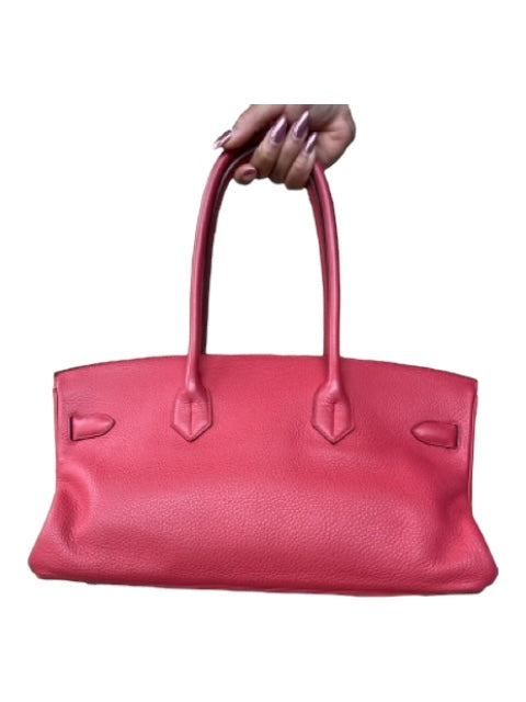 Hermes Red Pink Leather Clemence Top Handle Gold Hardware Bag Red Pink / Large