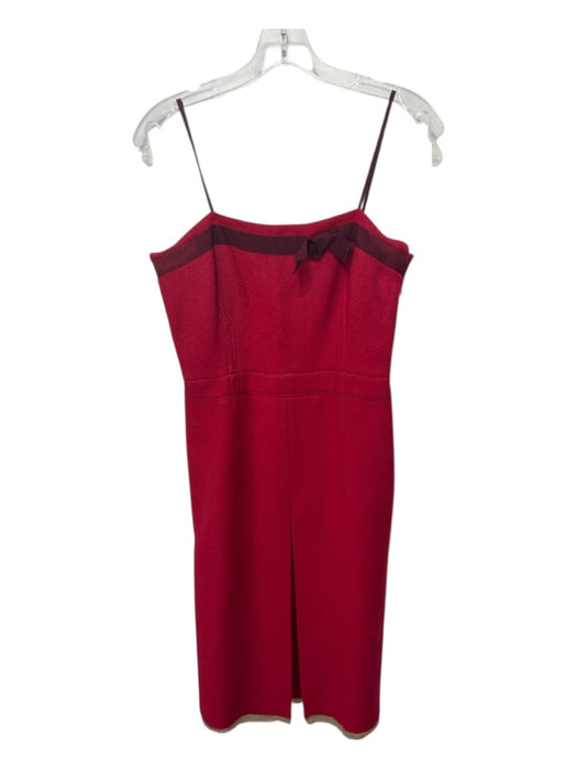 Prada Size 44 Red Wool Strapless Grosgrain Ribbon Detail Bow Below knee Dress Red / 44