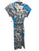 Oliphant Size S Blue & Beige Cotton Abstract Short Sleeve Maxi Dress Blue & Beige / S