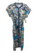 Oliphant Size S Blue & Beige Cotton Abstract Short Sleeve Maxi Dress Blue & Beige / S