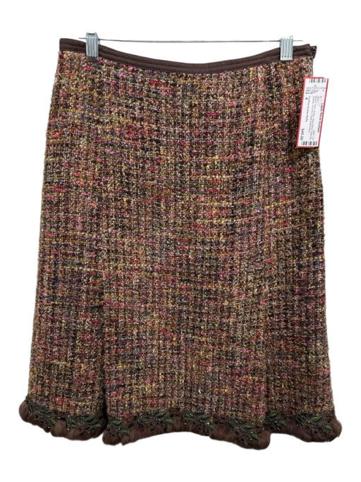 Cynthia Cynthia Steffe Size 4 Brown, Pink, Green Wool Blend Side Zip Skirt Brown, Pink, Green / 4
