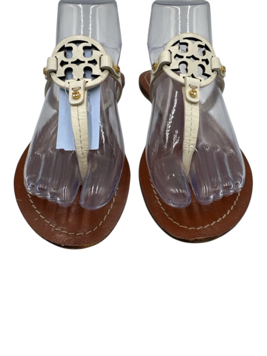 Tory Burch Shoe Size 8 Cream & Brown shearling Wood Dragon Brass Hardware Clogs Cream & Brown / 8