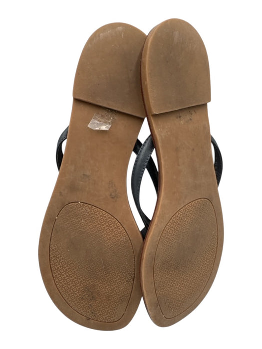 Tory Burch Shoe Size 7 Navy Blue & Brown Leather Logo Thong Sandals Navy Blue & Brown / 7