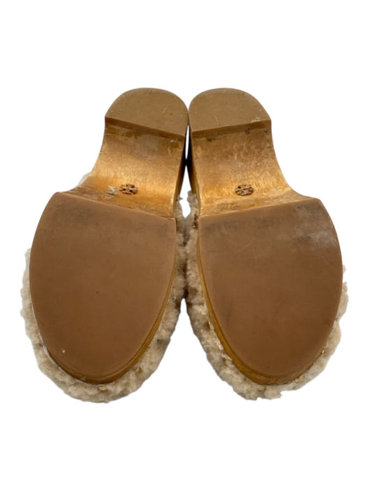 Tory Burch Shoe Size 8 White & Brown Leather Logo T Strap Sandals White & Brown / 8