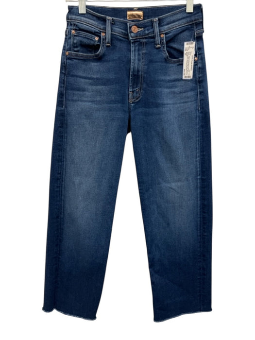 Mother Size 25 Medium Wash Cotton Blend Raw Hem Mid Rise Crop Straight Leg Jeans Medium Wash / 25