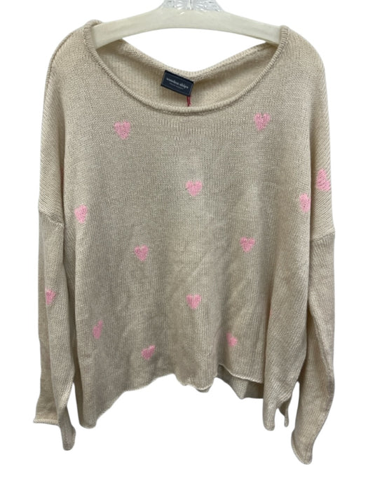 Wooden Ships Size M/L Cream & pink Acrylic & Wool Blend Knit Hearts Sweater Cream & pink / M/L