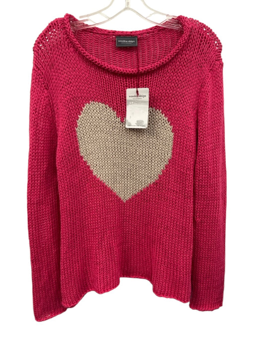 Wooden Ships Size M/L Pink & Beige Cotton & Acrylic Chunky Knit Heart Sweater Pink & Beige / M/L