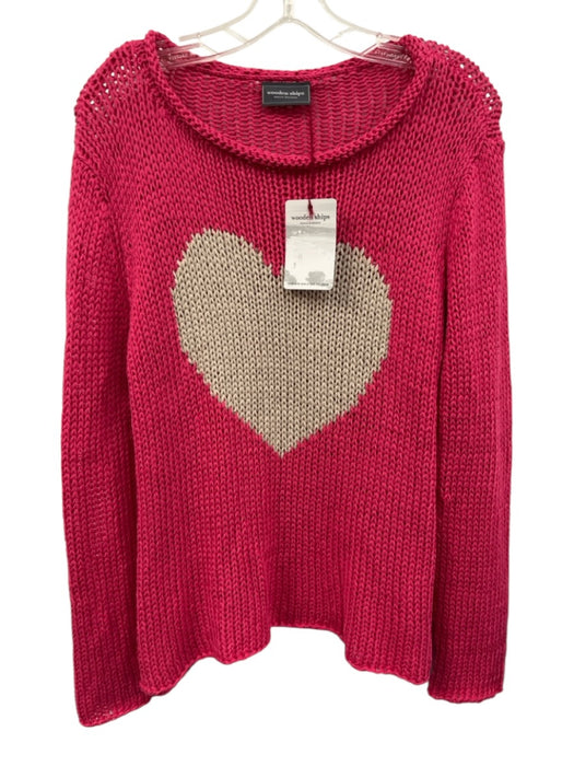 Wooden Ships Size M/L Pink & Beige Cotton & Acrylic Chunky Knit Heart Sweater Pink & Beige / M/L