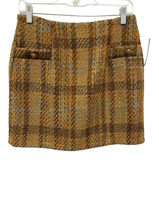 Karina Grimaldi Size M Yellow, Brown, Blue Polyester Tweed Plaid Mini Skirt Yellow, Brown, Blue / M
