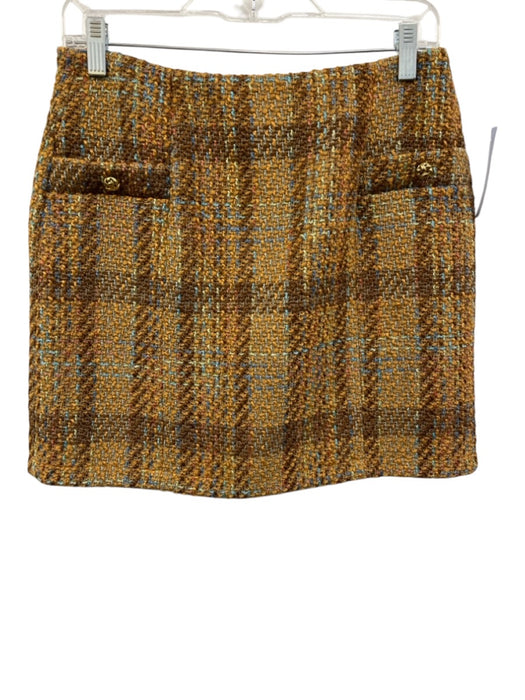 Karina Grimaldi Size M Yellow, Brown, Blue Polyester Tweed Plaid Mini Skirt Yellow, Brown, Blue / M