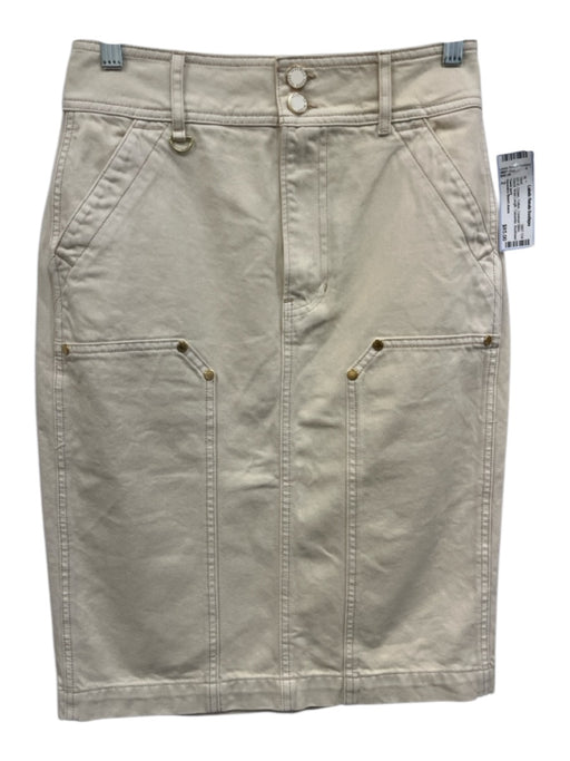 Veronica Beard Jeans Size 2 Cream Cotton Contrast Stitch Pencil Carpenter Skirt Cream / 2