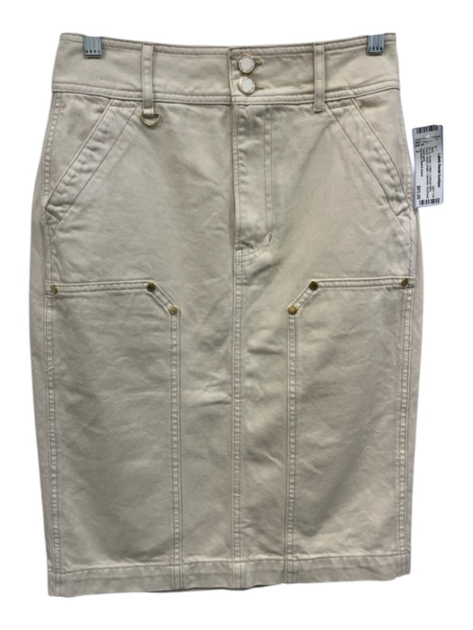 Veronica Beard Jeans Size 2 Cream Cotton Contrast Stitch Pencil Carpenter Skirt Cream / 2