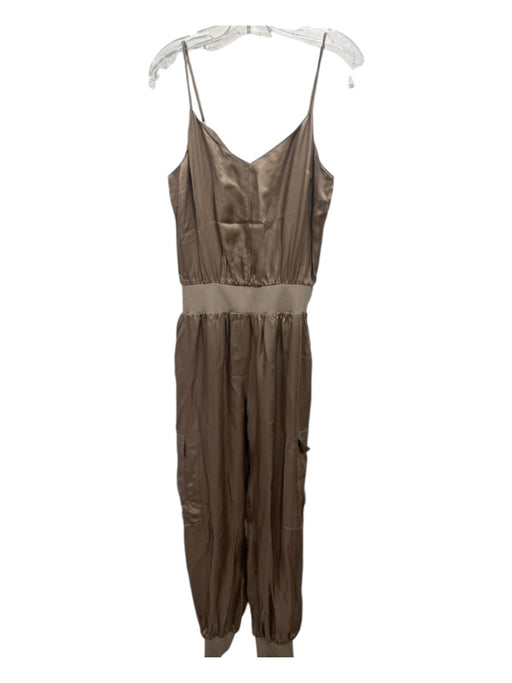 Cinq a Sept Size M Taupe & Beige Cupro Satin Spaghetti Strap Jogger Jumpsuit Taupe & Beige / M