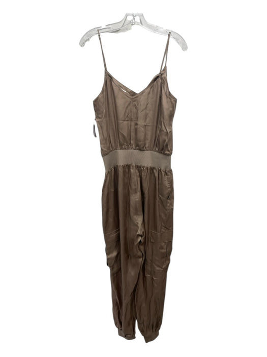 Cinq a Sept Size M Taupe & Beige Cupro Satin Spaghetti Strap Jogger Jumpsuit Taupe & Beige / M