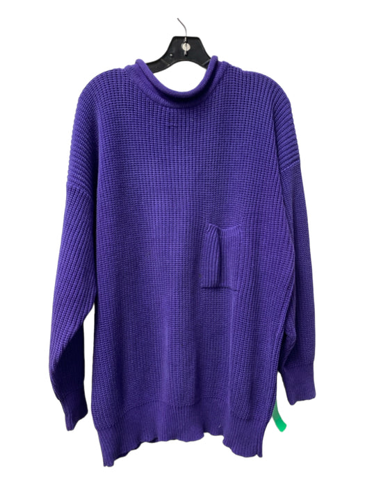 Henri Bendel Size 10 Purple Cotton Knit Round Neck Front Pocket Sweater Purple / 10