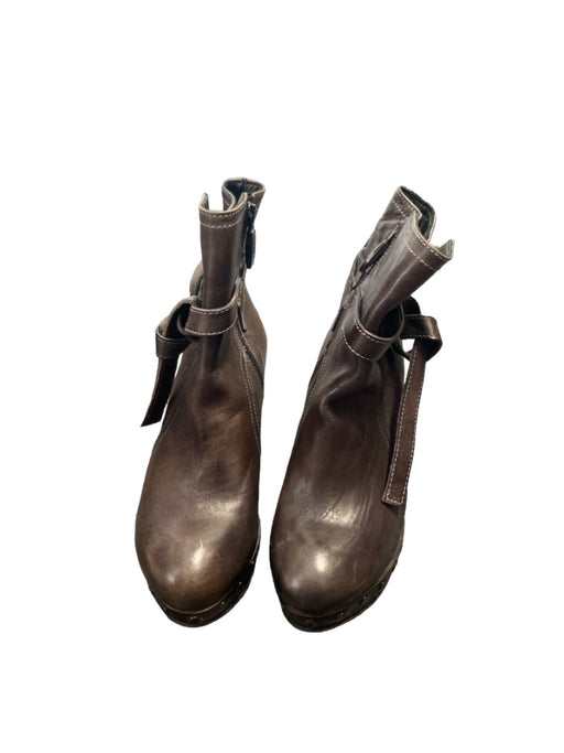 Mark Nason Shoe Size 6 Dark Brown Leather Wedge Zipper Studded Ankle tie Heels Dark Brown / 6