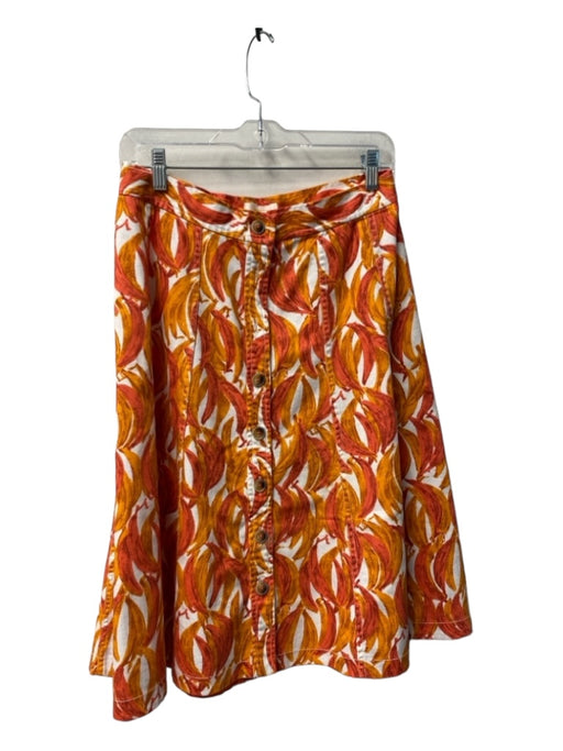 Maeve Size 8 White & Orange Cotton Midi Bananas Button Front High Waist Skirt White & Orange / 8