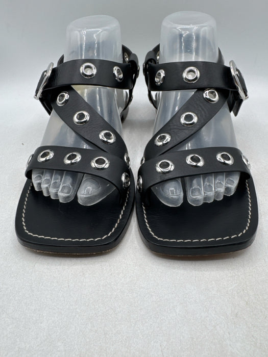 J. Crew Shoe Size 9 Black Leather Upper Silver Tone Accent Grommets Sandals