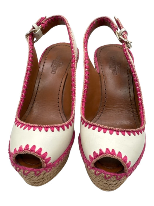 Valentino Garavani Shoe Size 36.5 White & Pink Leather Slingbacks Wedges White & Pink / 36.5