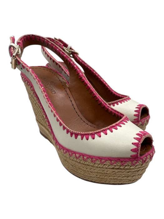 Valentino Garavani Shoe Size 36.5 White & Pink Leather Slingbacks Wedges White & Pink / 36.5
