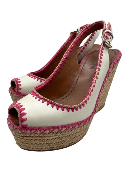 Valentino Garavani Shoe Size 36.5 White & Pink Leather Slingbacks Wedges White & Pink / 36.5